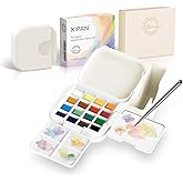 Xipan Mini Watercolor Paint Set, Compact Travel Art Kit with 16 Colors | Pocket Watercolor Set with Detail Paint Brush, Palette &amp; Sketchbook, Beginner &amp; Hobby Artists - Classic Colors