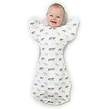 Amazing Baby Transitional Swaddle Sack with Arms Up Half-Length Sleeves and Mitten Cuffs, Tiny Elephants, Sterling, Small, 0-