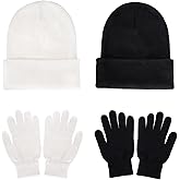 baotongle 2 Set Winter Knitted Cuff Beanies Gloves Set Acrylic Warm Skull Cap Cuff Hat Classic Gloves for Men Women