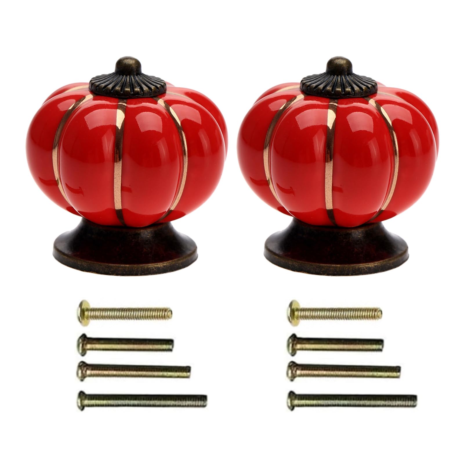 Mgoodoo Set of 2 Ceramic Pumpkin Design Drawer Knobs, Red