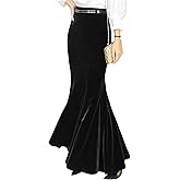 ebossy Women's High Waist Bodycon Velvet Fishtail Mermaid Maxi Skirt Evening Party