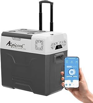 Alpicool CX50 50L Kompressor Kühlbox 12V tragbarer Kühlschrank elektrische Gefrierbox klein Gefrierschrank für Auto Camping, LKW, Boot und Steckdose mit USB-Anschluss, Teleskopstange Rad