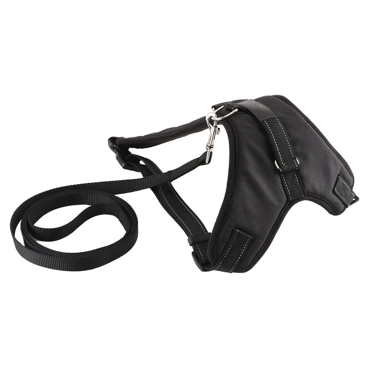 Fypo Pet Dog Car Seat Belts, Safety Harness Seatbelt Adjustable Buckle Travel Auto Vehicle Stabilizer Protector Guard Nylon Fabric With Metal Clips Black (Vest Harness(L))