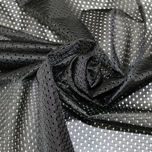 Black Football Polyester Shiny Mesh Knit Fabric by The Yard 1 Yard