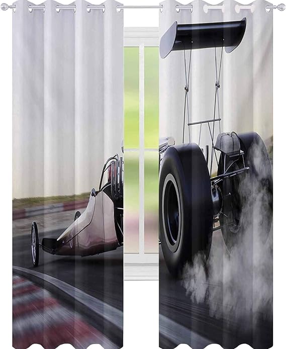 YUAZHOQI Cars Curtains for Living Room Dragster Racing Down The Track