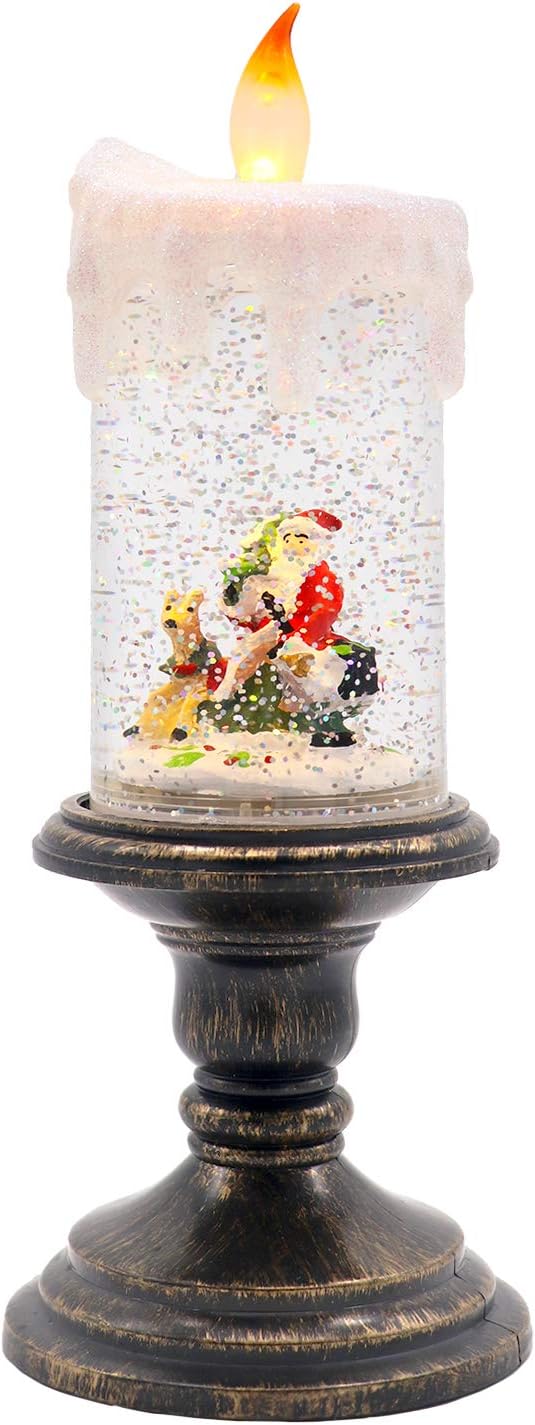 Snow Globes - Wondise Christmas Snow Globe with Timer, Battery Operated Swirling Water Glittering Lighted Snow Globe Candlestick Thanksgiving Christmas Decoration(Santa)