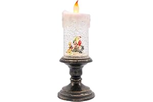 Wondise Christmas Snow Globe with Timer, Battery Operated Swirling Water Glittering Lighted Snow Globe Candlestick Thanksgiving Christmas Decoration(Santa)