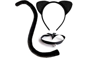 OLYPHAN Cat Costume Accessories Cat Ears and Tail Set Black Animal Halloween Kit for Women/Adults Cat Cosplay Pack with Bell Choker- 3 PCS