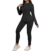 Fixmatti Women Pullover Hoodie Sweat Set Long Sleeve Ribbed Sweatsuit Tracksuits with Pocket
