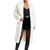 COZYPOIN Womens Long Faux Fur Coat Long Sleeve Lapel Furry Fur Jackets Winter Warm Fluffy Outerwear Shaggy Overcoat