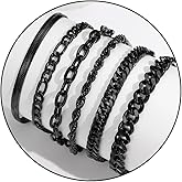 Zocomi 6 Pcs Chain Bracelet for Men, Stainless Steel Cuban Curb Link Rope Paperclip Figaro Herringbone Chain Bracelets Set Jewelry Gifts for Man Woman Boys 7.5/8.3/9 Inches
