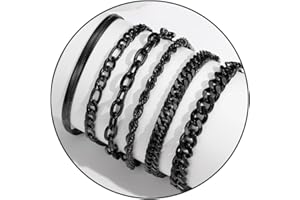 Zocomi 6 Pcs Chain Bracelet for Men Women - Stainless Steel Cuban Curb Link Rope Paperclip Figaro Herringbone Chain Bracelets Set Jewelry Gifts for Man Woman Boys 6.5/7/7.5/8.3/9 Inches