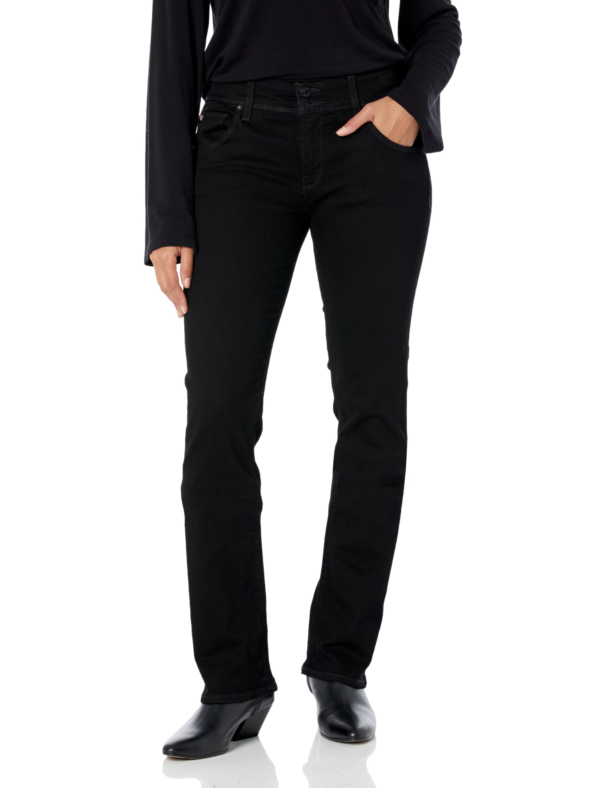 HUDSON Women’s Beth Mid Rise Baby Bootcut Jean with Back Flap Pockets, Black, 28