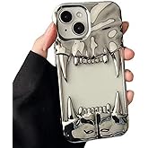 Yesunktt Hollow-Out Crinkle Tiger Teeth Design for iPhone 16 Pro Max Case Electroplated Matte Finish Shockproof Silicone Soft Cover with 3D Textured Creative Style,Electroplated Silver