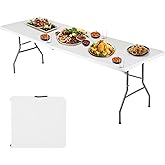 FDW | 6FT Folding Table | White | Portable Plastic Table | with Carry Handle | Waterproof &amp; Foldable Table Design | Steel Frame with Lock | for Events, Camping, Indoor &amp; Outdoor Use