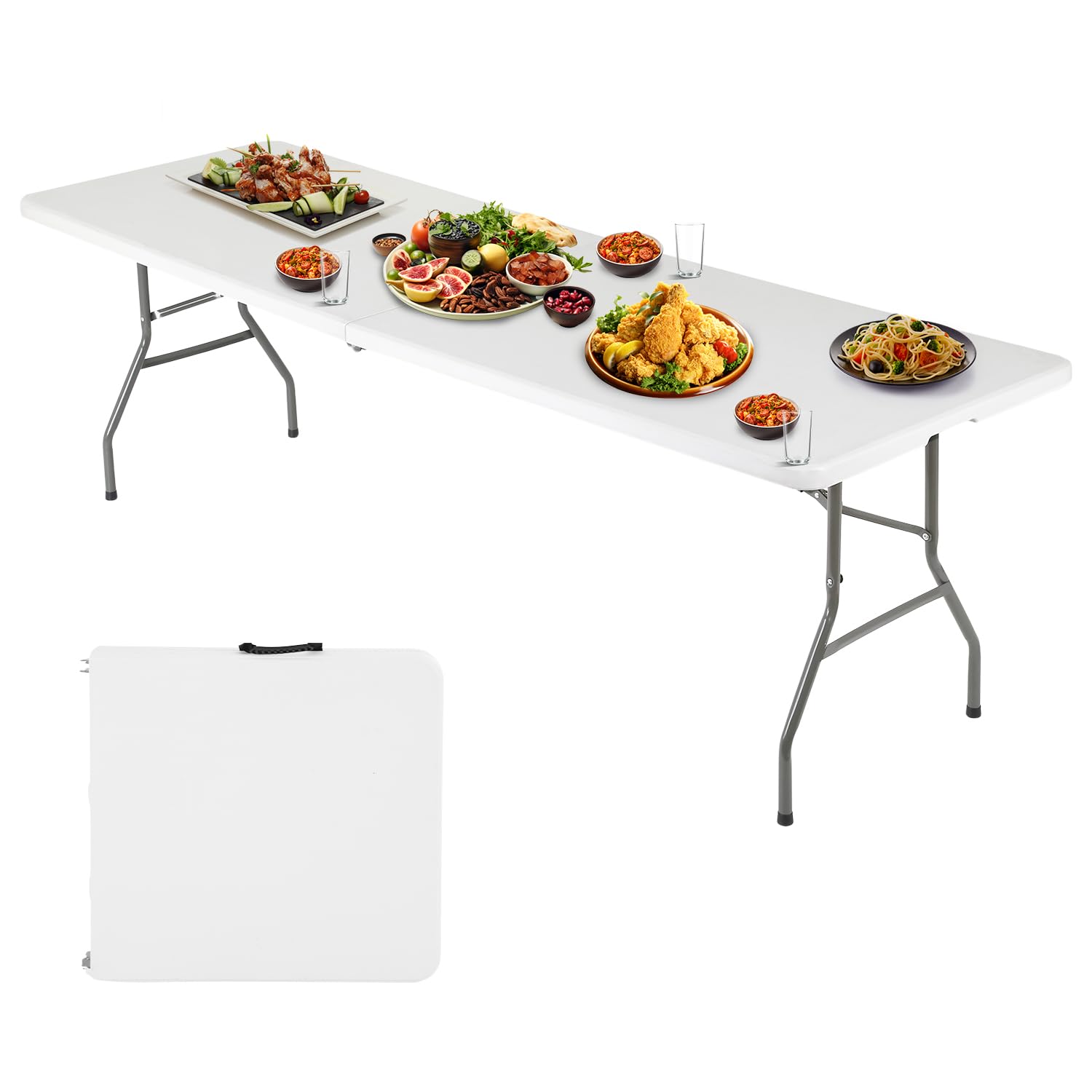 Photo 1 of *LARGE SCRATCHES* FDW 6FT Folding Picnic Table for Outdoor, Portable Fold-in-Half Plastic Dining Picnic Party Table with Carrying Handle