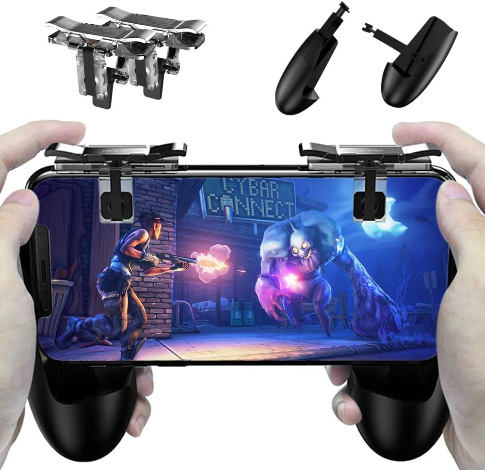 Mobile Game Controller Triggers Joysticks - Cinsey Cellphone Game Trigger, Ergonomic Design Handle Holder Handgrip Stand for 5.3-6.5inch Android iOS Phones for PUBG Fortnite