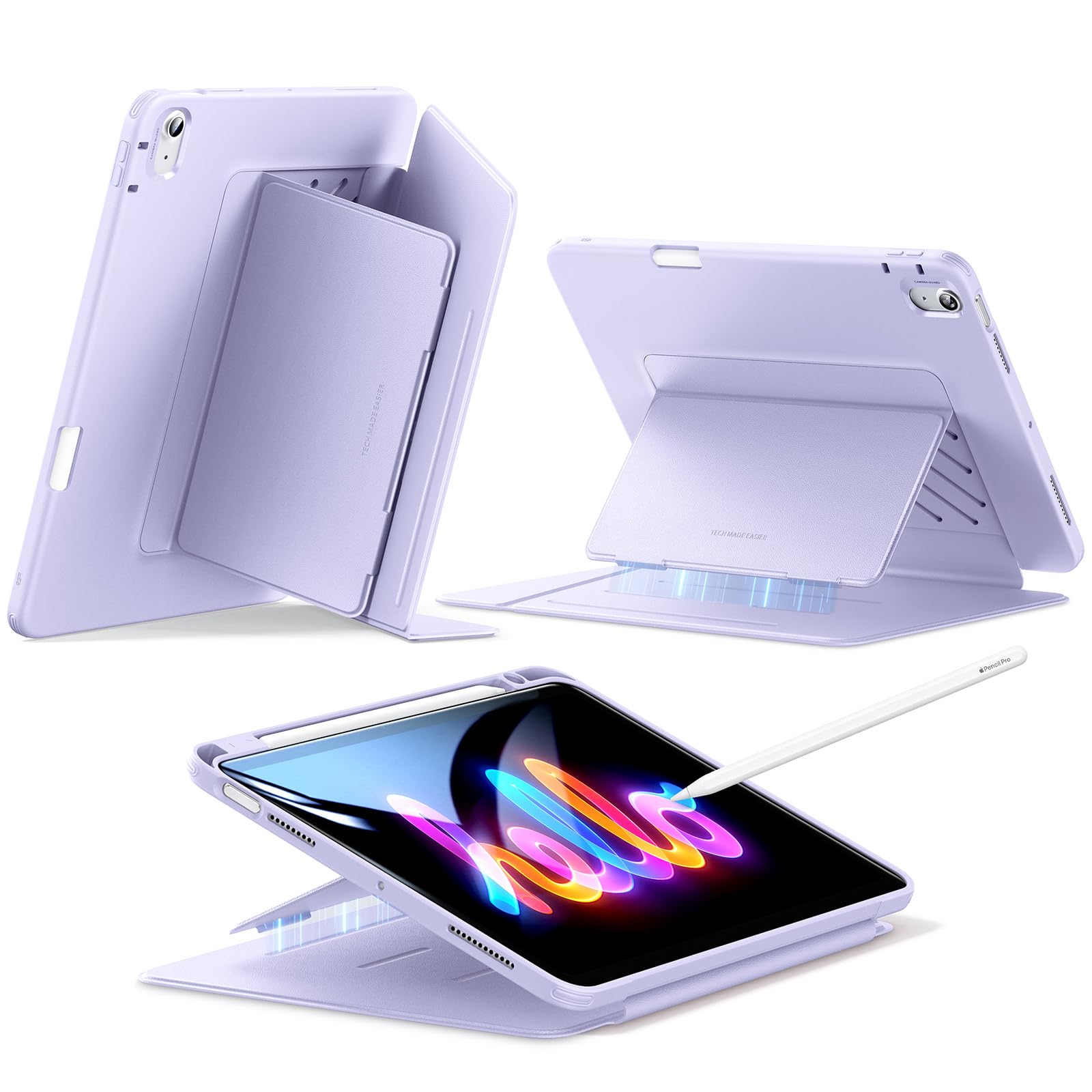 Photo 1 of ESR for iPad Air 11 Inch Case M3/M2 (2025/2024), iPad Air 5th/4th Gen (2022/2020), Vertical Stand Cover, Multi Stand Angles, Ultra-Stable Case with Pencil Holder, Flip Series, Purple