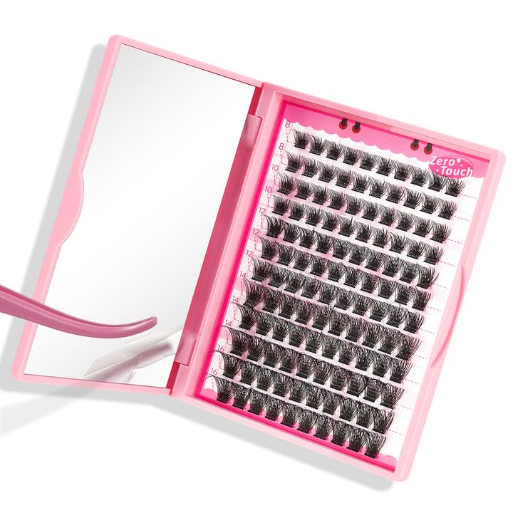 Lash Clusters, 120 Pcs Individual Cluster Lashes DIY Lash Extension Zero Touch Eyelash Clusters Volume Wispy Lashes Super Thin Band Reusable Soft & Comfortable(Velvety-C-8-16 mix)