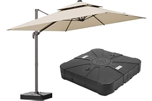 ZLACUIU 9x12FT Beige Cantilever Outdoor Patio Umbrella with Base, Large Rectangular Offset Design, Double Top Heavy Duty Alum