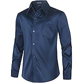 Spring&Gege Boys Shiny Satin Dress Shirts Sateen Long Sleeve Wrinkle-Free Solid Formal Wedding Button Down Shirts