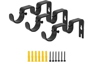 OVOV Double Curtain Rod Bracket 3 Pack Heavy Duty 1 and 5/8 Inch Curtain Rod Holders for Bedroom Living Room Black