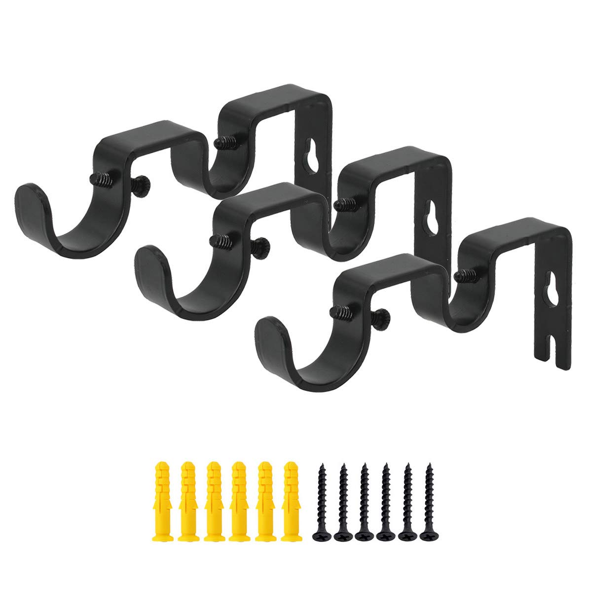 OVOV Double Curtain Rod Bracket 3 Pack Heavy Duty 1 and 5/8 Inch Curtain Rod Holders for Bedroom Living Room Black