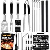 POLIGO 26 PCS Grill Set Backyard BBQ Grill Accessories Stainless Steel Grill Utensils Set with Bag for Father's Day Dads Birt