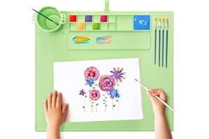 iArtker Silicone Painting Mat,20"×16" Craft Art Mat with Cup and Lid,Non Stick Silicone Sheet for Resin, DIY, Clay, Play Doh, Green