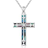 FLYOW Religious Cross Pendant Necklace 925 Sterling Silver Abalone Shell Cross/Infinity Symbol/Tree of Life/Jesus/Star of David Pendant Jewelry for Women Men Christian Valentine Christmas Birthday