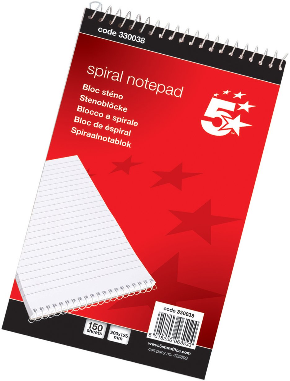 5 Star Office Spiral Notepad Headbound Ruled 300 Pages 127x200mm [Pack 10]
