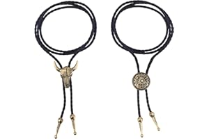 2pcs Western Bolo Tie Necklace, Adjustable Cowboy Cowgirl Necklaces Vintage Western Jewelry for Men & Women Country Style Rod