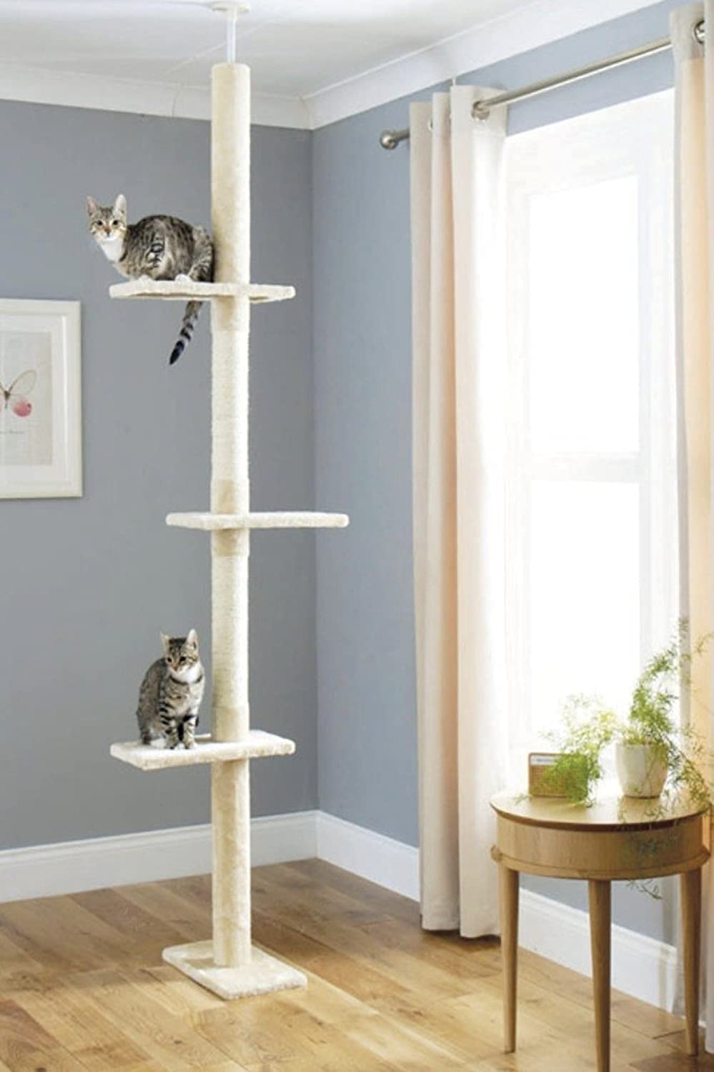 CA&T Luxury Floor to Ceiling Cat Tree | Height Adjustable Cat Climbing Tower with Scratch Post | Cat Towers for Indoor Cats with Multiple Levels & Scratching Posts