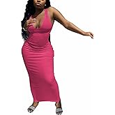 Nimsruc Women Casual Sexy Deep U Neck Tank Top Bodycon Dress Summer Sleeveless Wrap Long Basic Party Club Maxi Dresses