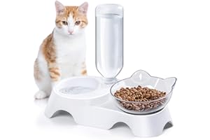 MILIFUN Double Dog Cat Bowls - Pets Water and Food Bowl Set, 15°Tilted Water and Food Bowl Set with Automatic Waterer Bottle for Small or Medium Size Dogs Cats