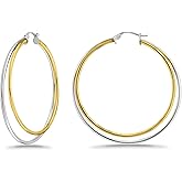 Hoops & Loops 925 Sterling Silver Double Row Circle Large 48mm Round Click-Top Hoop Earrings for Women