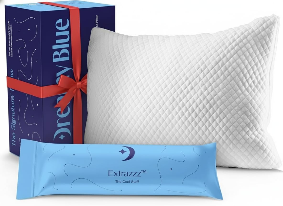 Photo 1 of **MINOR DAMAGE - USED**
DreamyBlue Signature Pillow w/Adjustable Loft • Shredded Memory Foam Fill • Neutral Alignment for Side, Back, and Stomach Sleepers • Washable Bamboo Rayon Cover • CertiPUR-US Certified Foam (Queen)