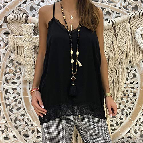 image for iYBUIA Sexy Women Lace Tank Tops Patchwork Insert V-Neck Sling Loose T