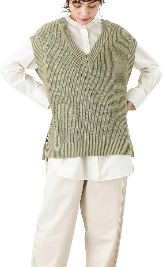 ベスト ニットベスト レディース ニット Vネック オーガニックコットン 綿100 Mh815 800 グリーン F ベスト 通販 Amazon