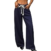 ELLEVEN Women’s Low Rise Baggy Jeans, Casual Drawstring Wide Leg Denim Pants with Pockets