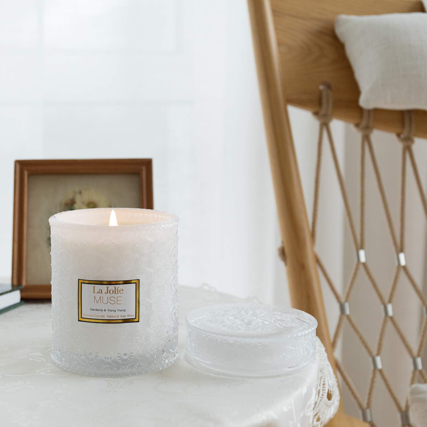 La Jolíe Muse Scented Candle Gardenia & Ylang Ylang Candle Gifts for Women 19.4Oz /550g Large Glass Jar Candles Natural Soy Wax Candle for Home 90 Hours Long Burning Time - Image 3