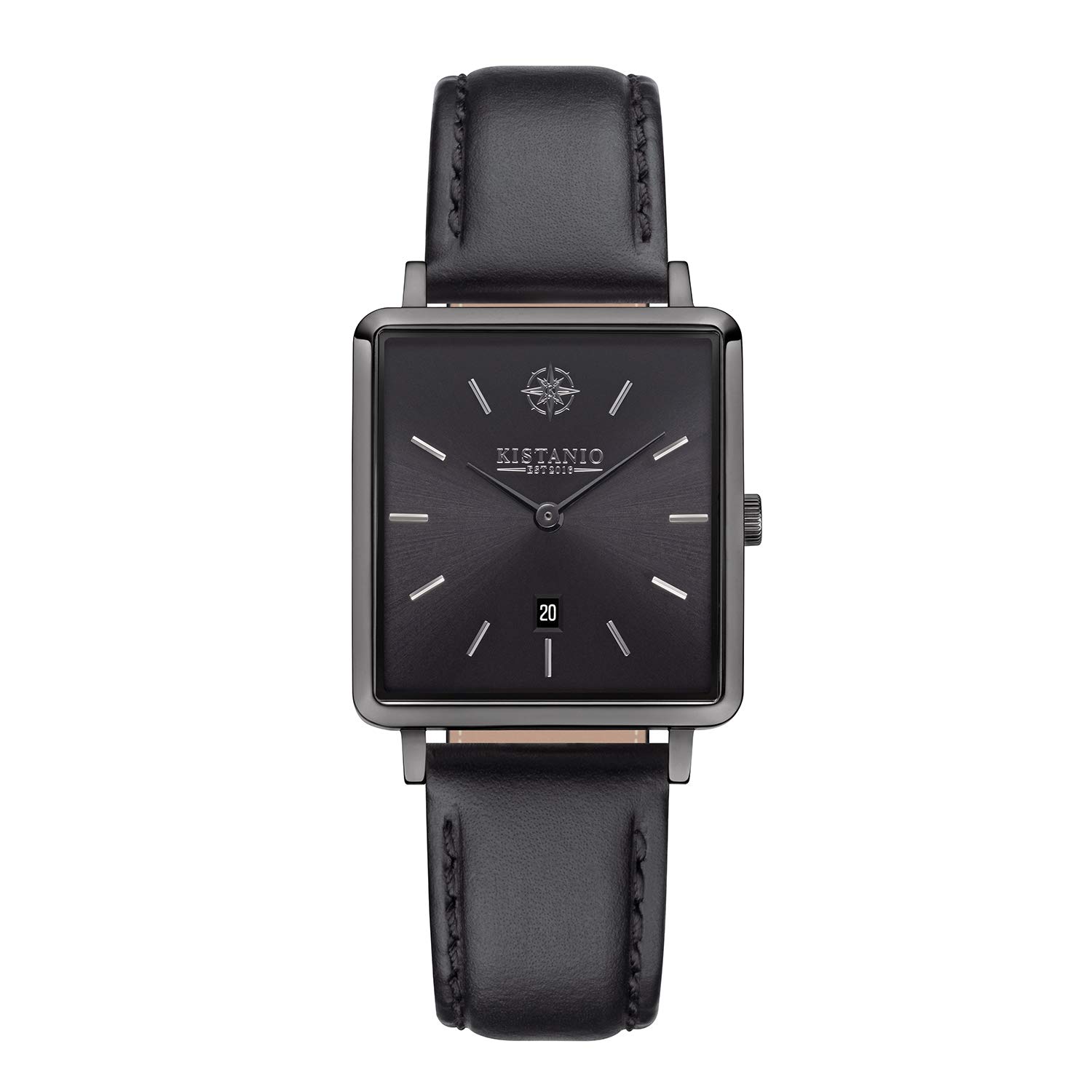 Kistanio Carré GM-GMS-L-BLK Women's Watch with Leather Strap Date Stainless Steel Gunmetal Sapphire Glass