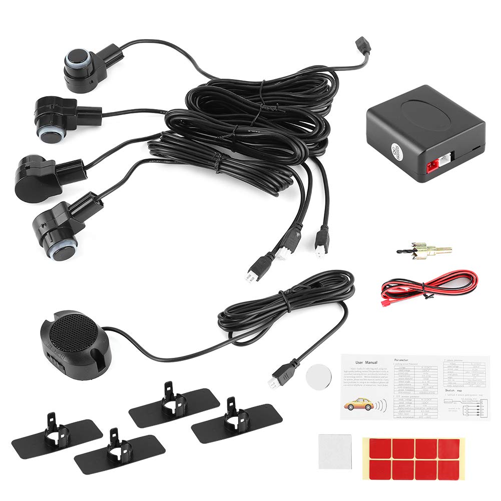 Car Reverse Backup Parking Sensor Radar System, Intelligent Parking Assistance System 4 Sensor Probe Car Auto Reverse Radar 80dB Buzzer Alert Kit
