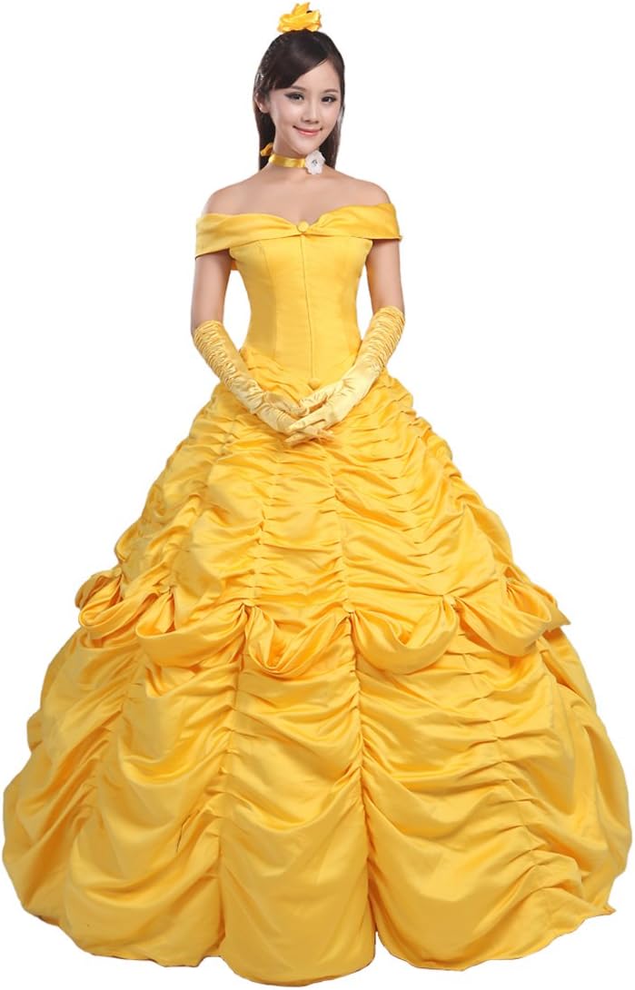 Ainiel Women's Cosplay Costume Princess Dress Yellow Satin