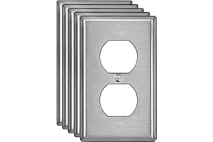 BESTTEN 1-Gang Duplex Metal Wall Plate with Protective Film, 5 Pack Heavy Duty Faceplate, Corrosion-Resistant Stainless Steel
