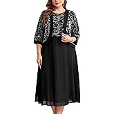 CYCLAMEN Plus Size Mother of The Bride Dress 2 Piece Set with Jacke Chiffon A-Line Sparkly Gown for Wedding Guest Formal