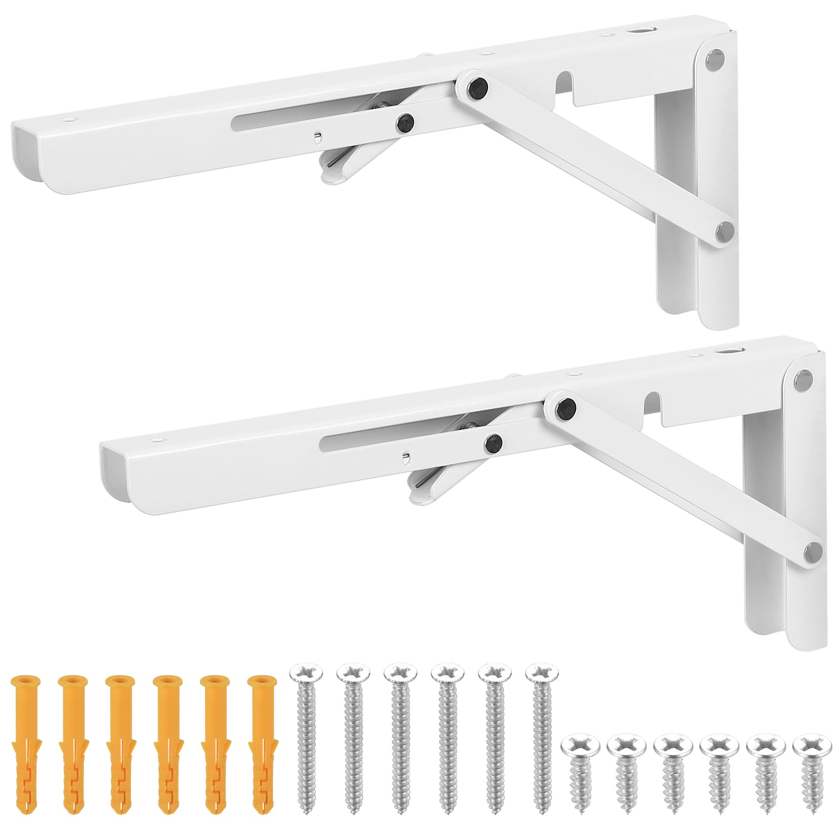 2 Pcs Folding Shelf Brackets Heavy Duty, Foldable Metal Wall Brackets for Shelves Brackets, Collapsible Shelf Brackets & Supports Wall Mounted, Folding Hinges for Bench Table Shelf(White/12 Inch)