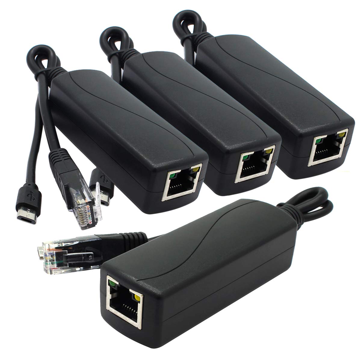 ANVISION 4-Pack Gigabit PoE Splitter, 5V 2.4A Micro USB, IEEE802.3Af Compliant, for Raspberry Pi 3B+, IP Camera and more