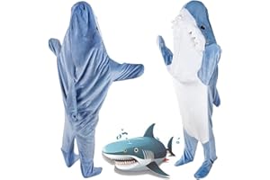 Shark Blanket Onesie for Adults Kids, Soft Cozy Flannel Hoodie, Wearable Sleeping Bag (Suitable Height: 5'3"- 5'9")