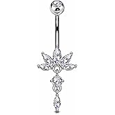 OUFER 14G Hypoallergenic Belly Button Rings, Dangle Belly Rings for Women, 316L Surgical Steel Navel Rings, Clear CZ Navel Piercing Jewelry, Curved Barbell